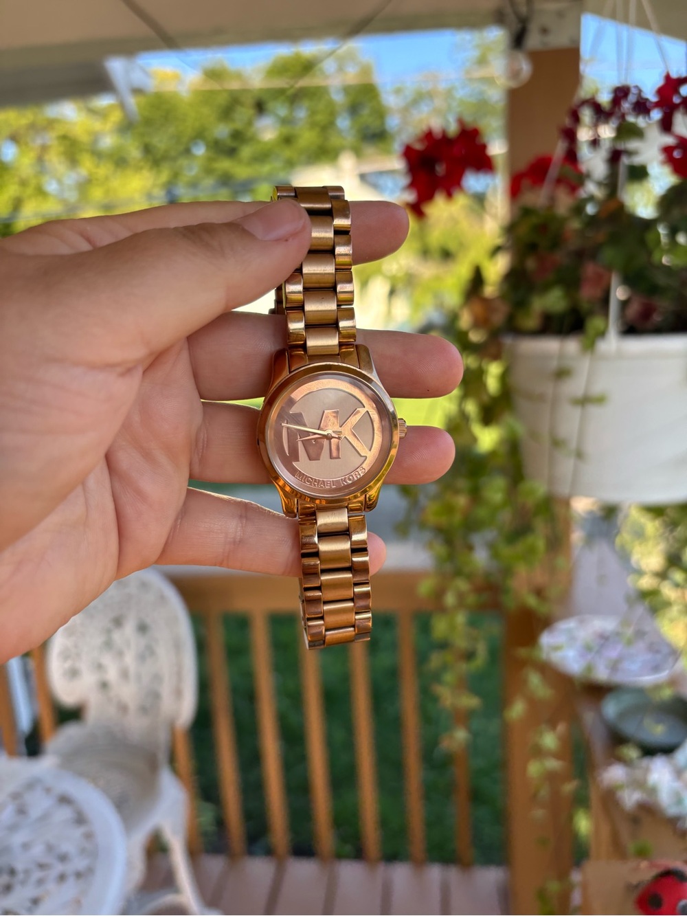 Michael Kors Rose Gold Toned MK Logo Bracelet Watch